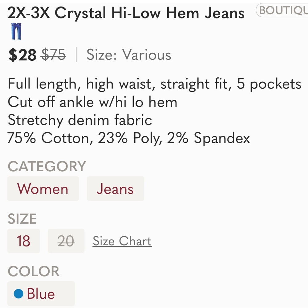 2X-3X Crystal Hi-Low Hem Jeans👖 - Picture 9 of 9